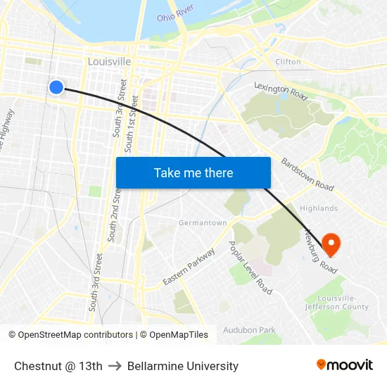 Chestnut @ 13th to Bellarmine University map