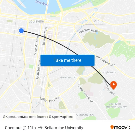 Chestnut @ 11th to Bellarmine University map