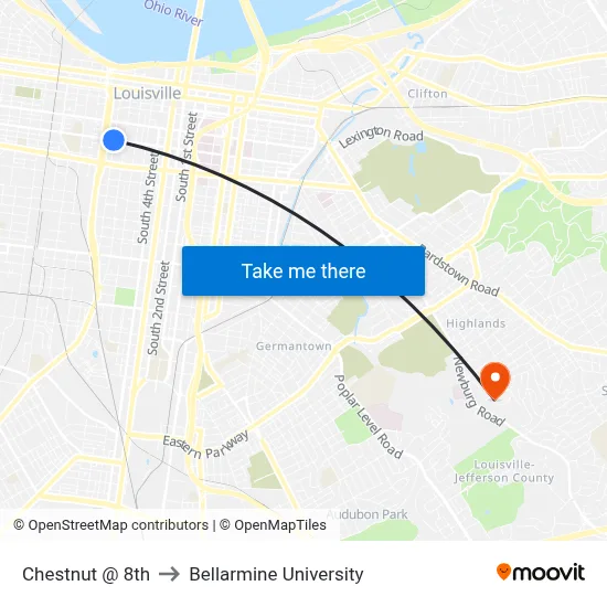 Chestnut @ 8th to Bellarmine University map