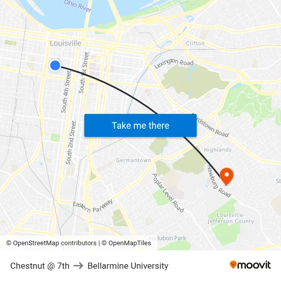 Chestnut @ 7th to Bellarmine University map