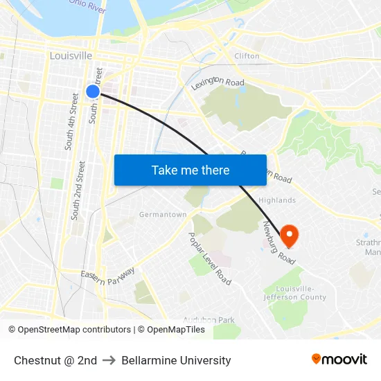 Chestnut @ 2nd to Bellarmine University map