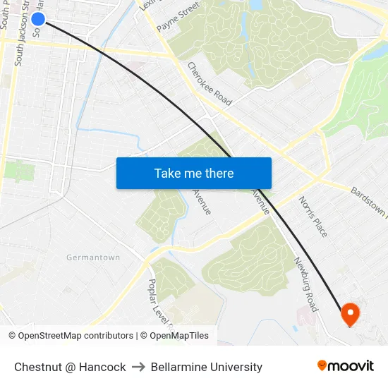 Chestnut @ Hancock to Bellarmine University map