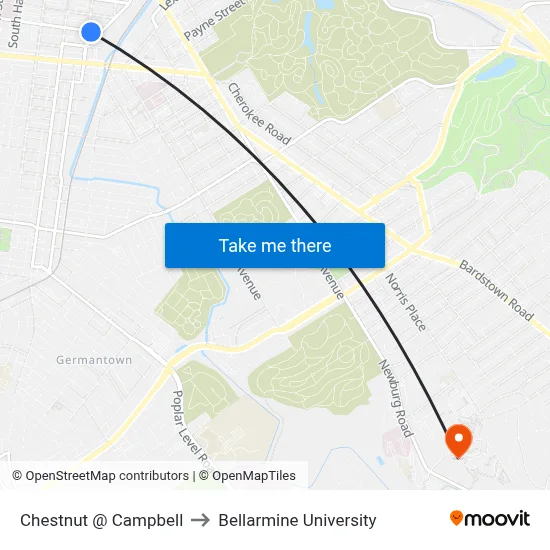 Chestnut @ Campbell to Bellarmine University map