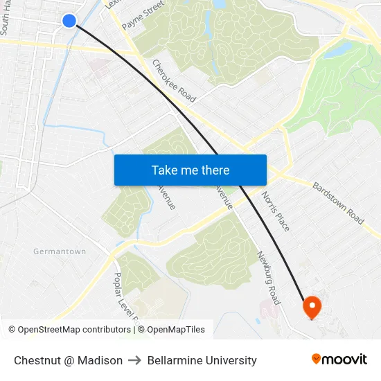 Chestnut @ Madison to Bellarmine University map