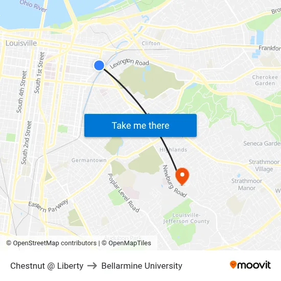 Chestnut @ Liberty to Bellarmine University map