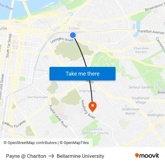 Payne @ Charlton to Bellarmine University map