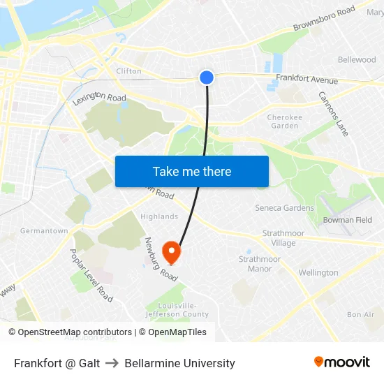 Frankfort @ Galt to Bellarmine University map