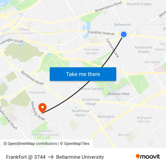 Frankfort @ 3744 to Bellarmine University map