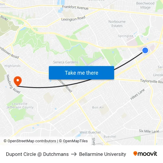 Dupont Circle @ Dutchmans to Bellarmine University map
