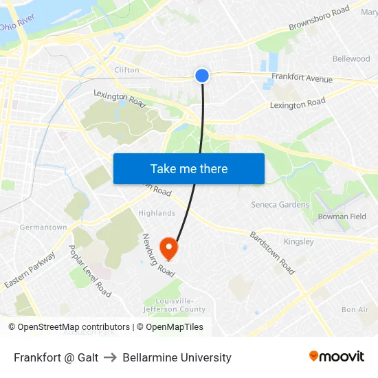 Frankfort @ Galt to Bellarmine University map