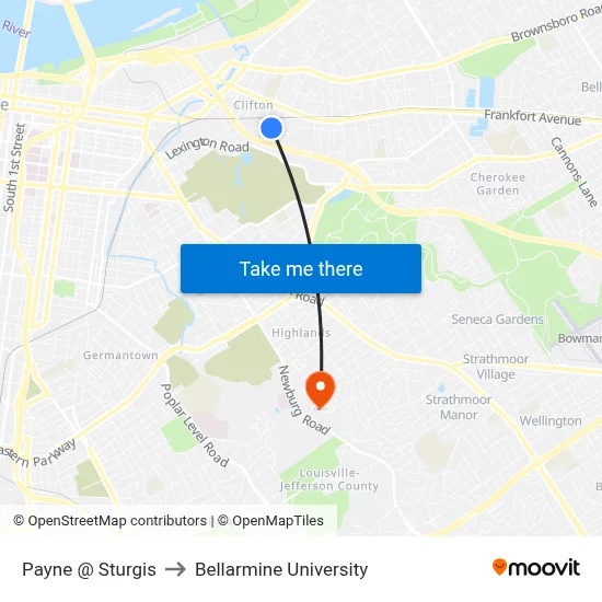 Payne @ Sturgis to Bellarmine University map