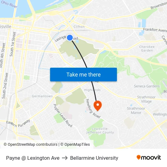 Payne @ Lexington Ave to Bellarmine University map