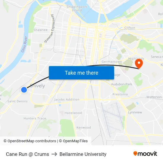 Cane Run @ Crums to Bellarmine University map