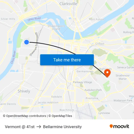 Vermont @ 41st to Bellarmine University map