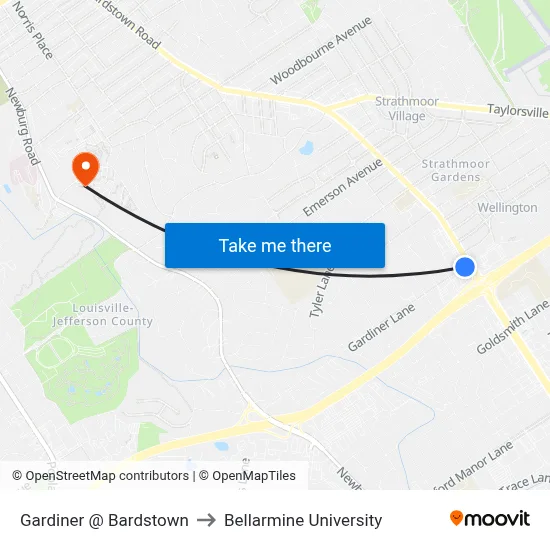 Gardiner @ Bardstown to Bellarmine University map