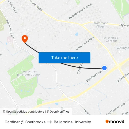 Gardiner @ Sherbrooke to Bellarmine University map