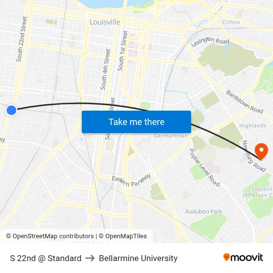 S 22nd @ Standard to Bellarmine University map