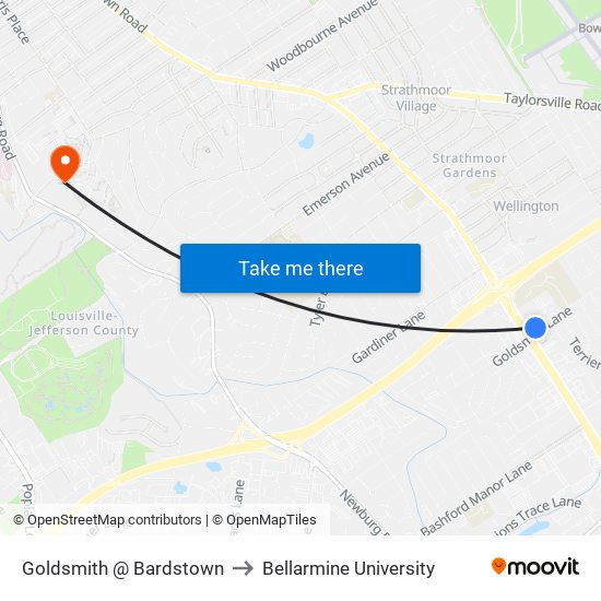 Goldsmith @ Bardstown to Bellarmine University map