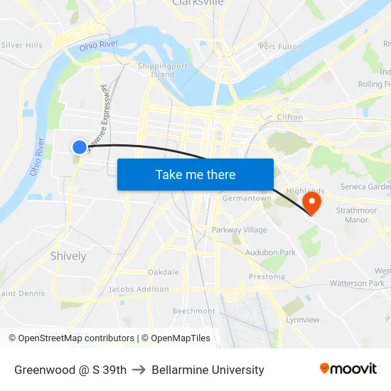 Greenwood @ S 39th to Bellarmine University map