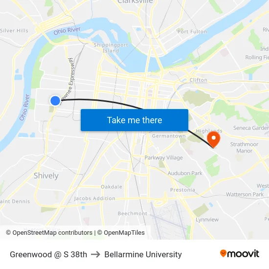Greenwood @ S 38th to Bellarmine University map