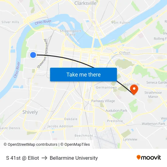 S 41st @  Elliot to Bellarmine University map