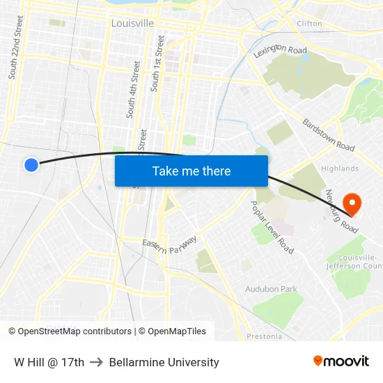 W Hill @ 17th to Bellarmine University map