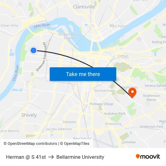 Herman @ S 41st to Bellarmine University map