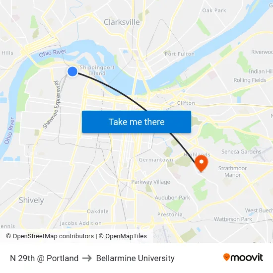 N 29th @ Portland to Bellarmine University map