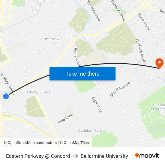 Eastern Parkway @ Concord to Bellarmine University map