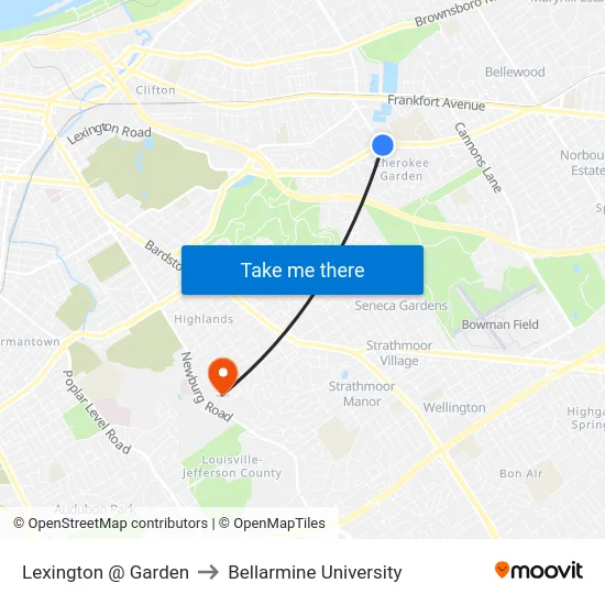 Lexington @ Garden to Bellarmine University map