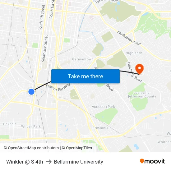 Winkler @ S 4th to Bellarmine University map