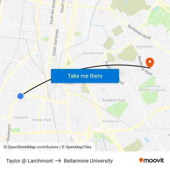 Taylor @ Larchmont to Bellarmine University map