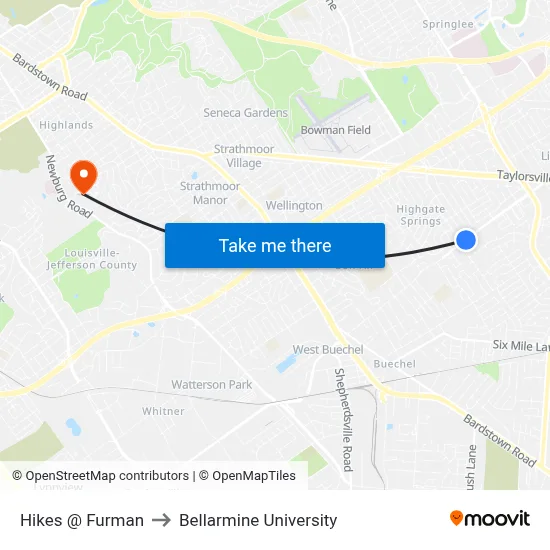 Hikes @ Furman to Bellarmine University map