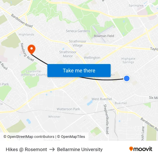 Hikes @ Rosemont to Bellarmine University map