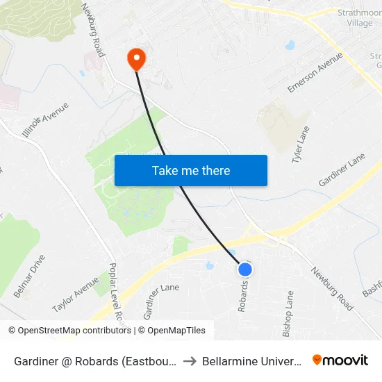 Gardiner @ Robards (Eastbound) to Bellarmine University map