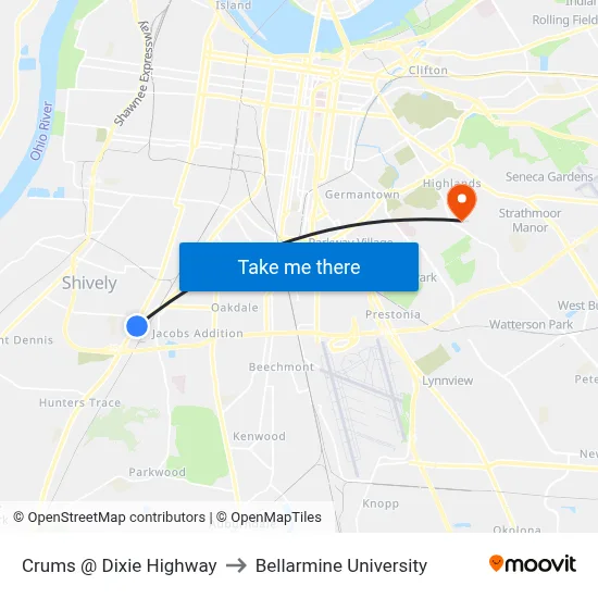 Crums @ Dixie Highway to Bellarmine University map