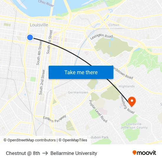Chestnut @ 8th to Bellarmine University map