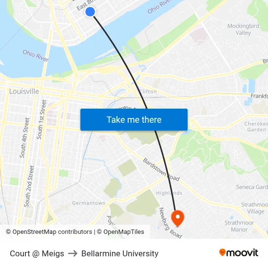 Court @ Meigs to Bellarmine University map