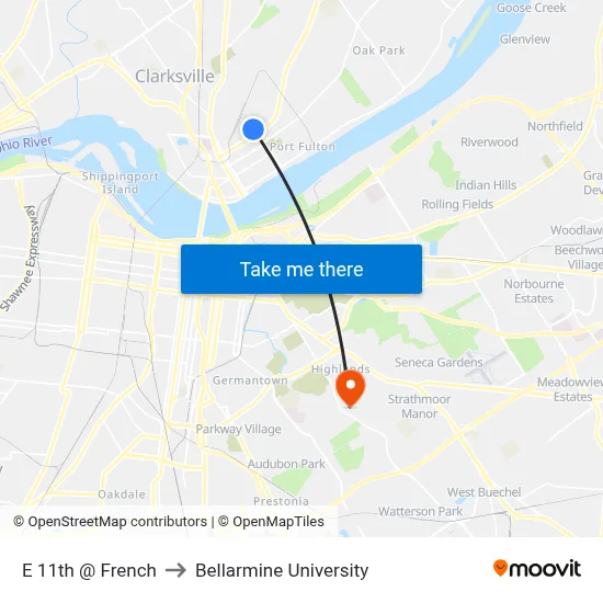 E 11th @ French to Bellarmine University map