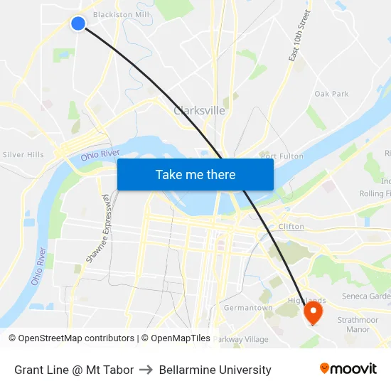 Grant Line @ Mt Tabor to Bellarmine University map