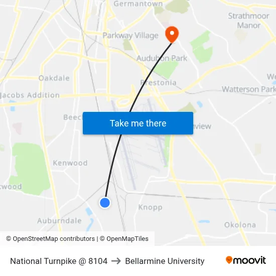 National Turnpike @ 8104 to Bellarmine University map