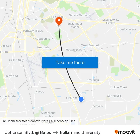 Jefferson Blvd. @ Bates to Bellarmine University map