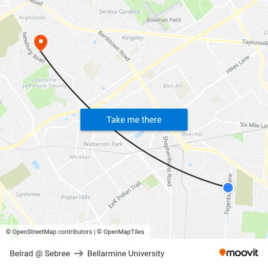 Belrad @ Sebree to Bellarmine University map