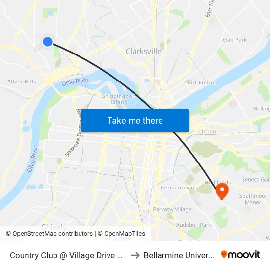 Country Club @ Village Drive East to Bellarmine University map