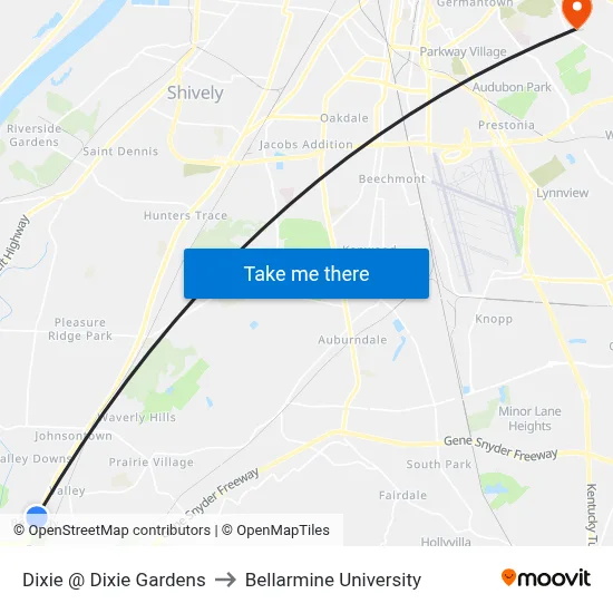 Dixie @ Dixie Gardens to Bellarmine University map