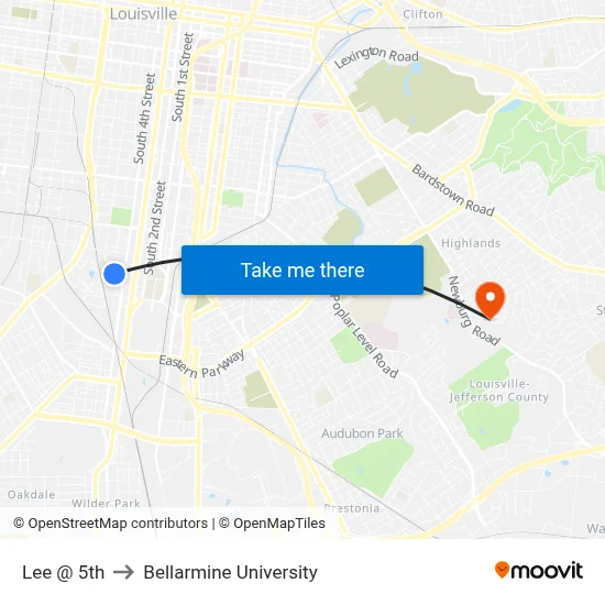 Lee @ 5th to Bellarmine University map