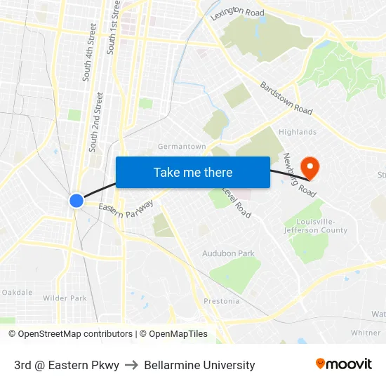 3rd @ Eastern Pkwy to Bellarmine University map