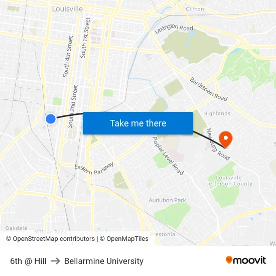 6th @ Hill to Bellarmine University map