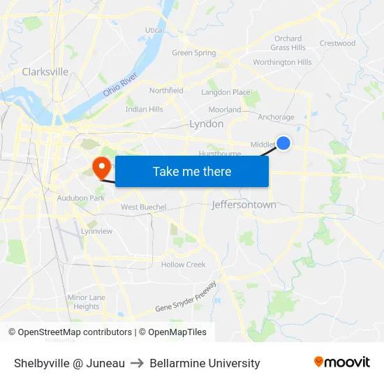 Shelbyville @ Juneau to Bellarmine University map