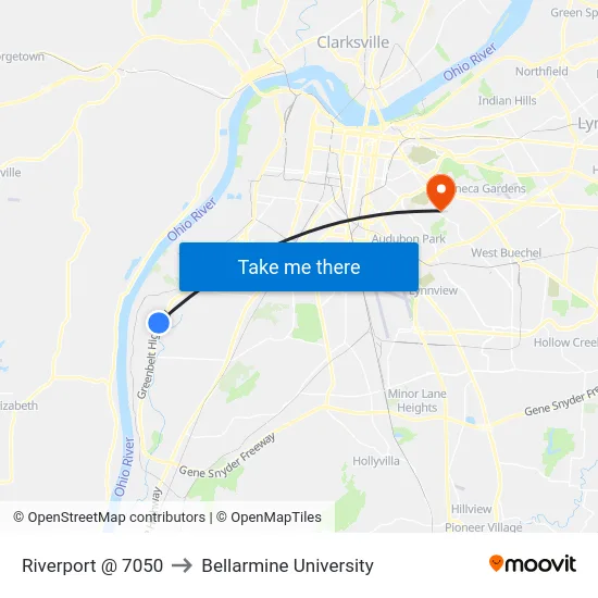 Riverport @ 7050 to Bellarmine University map